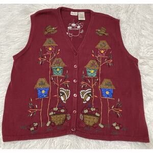 Novelty Autumn Fall Theme Birdhouse Apples Sweater Vest Volup 22W